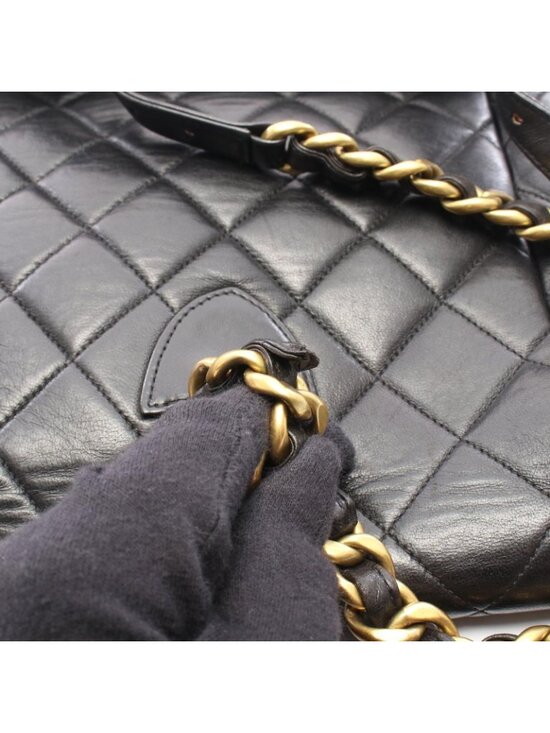 Chanel Backpack Quilted Black Lambskin Double Turnlock Chain